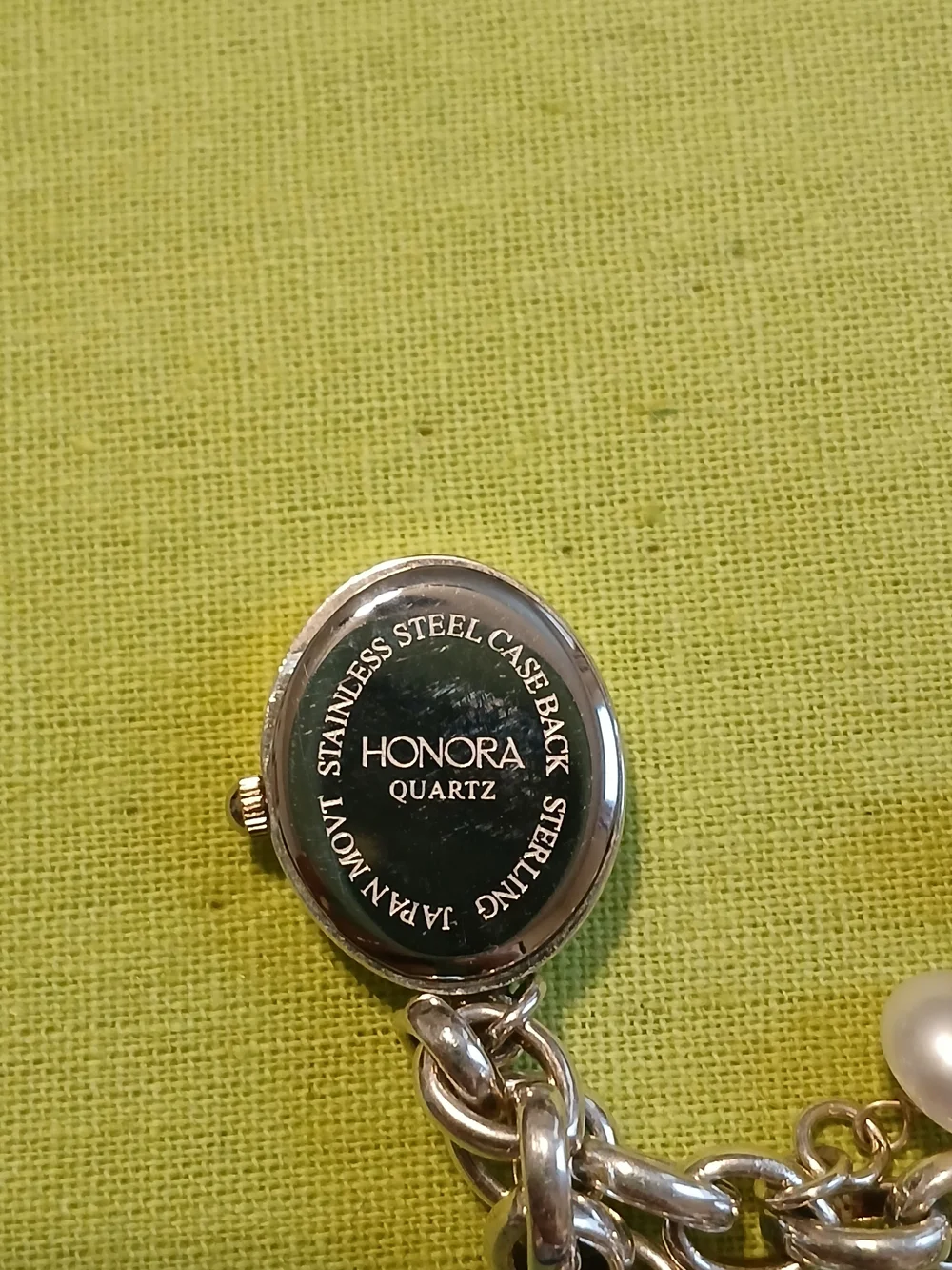 Honora Sterling Silver Chain Bracelet Watch with White and Black Pearls